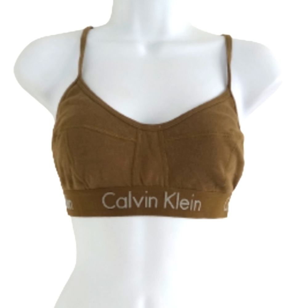 Calvin Klein Olive Green Cotton Logo Bralette Bra L